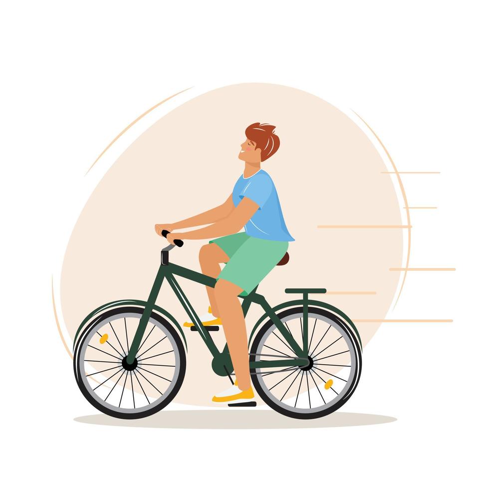 World bicycle day. Man on the bicycle. Happy man cycling. vector