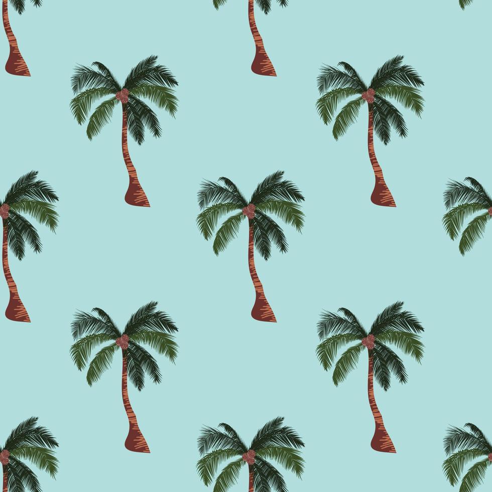 Seamless pattern with palm trees on blue background. Summer pattern with palm trees. For textile, wrapping paper, packaging. Vector pattern.