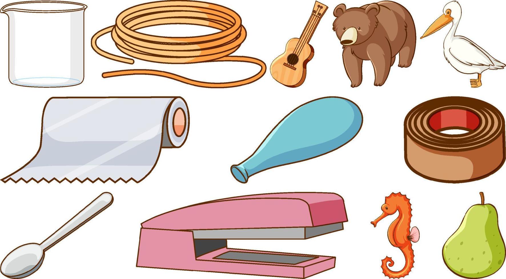 Animals and other objects on white background vector