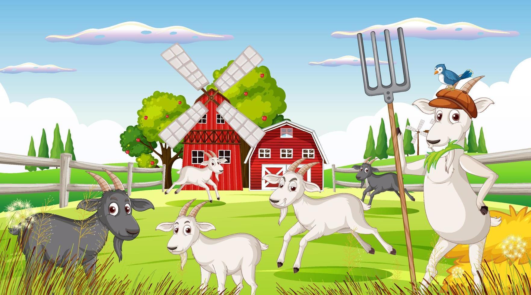 fondo de granja con animales felices vector