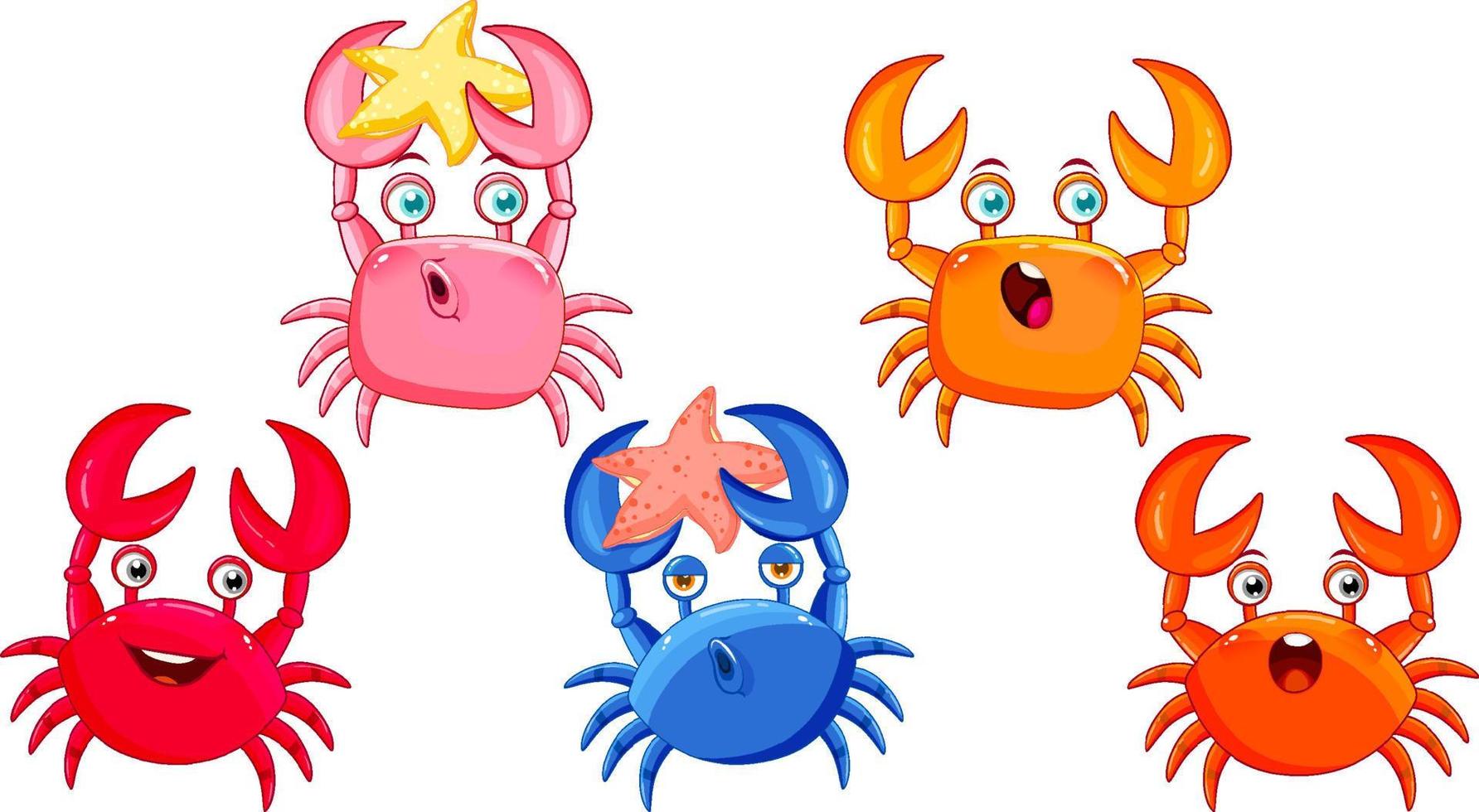 Set of different crabs cartoon characters vector