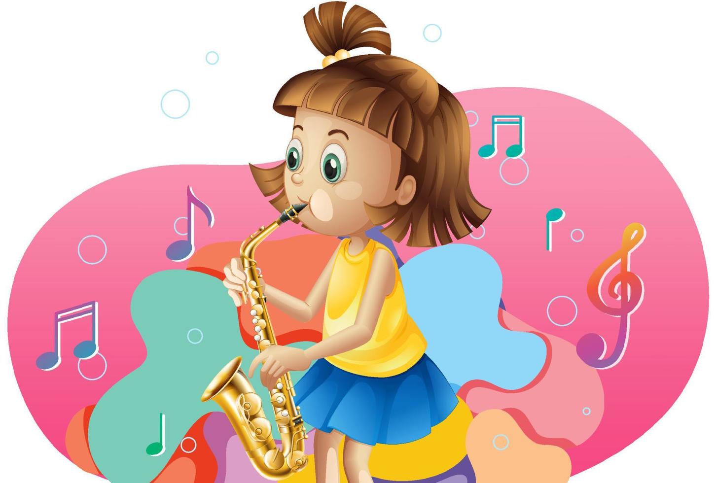 Cute girl playing saxophone cartoon vector