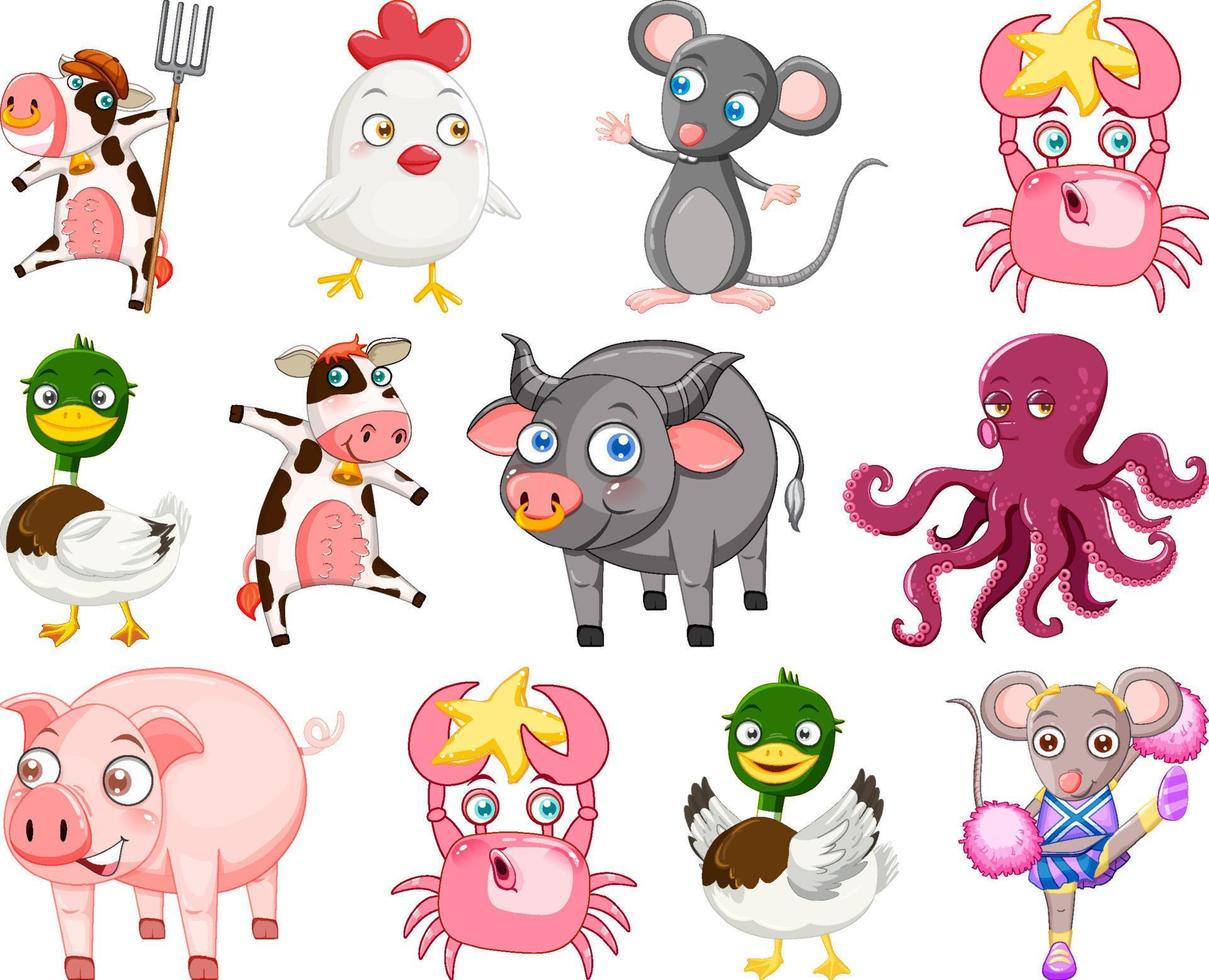 Cute animals with happy smile vector