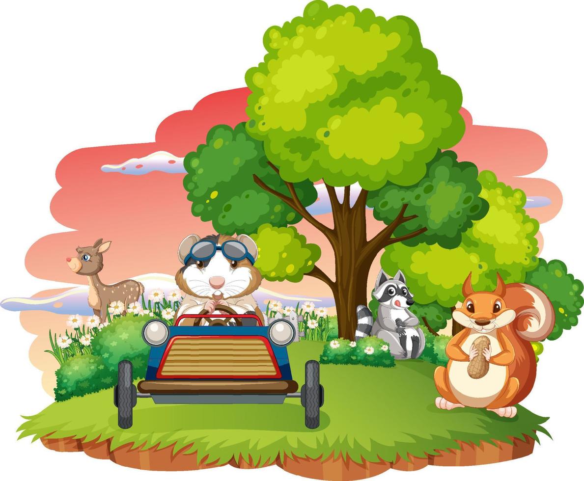 Isolated scene with different cute animals vector