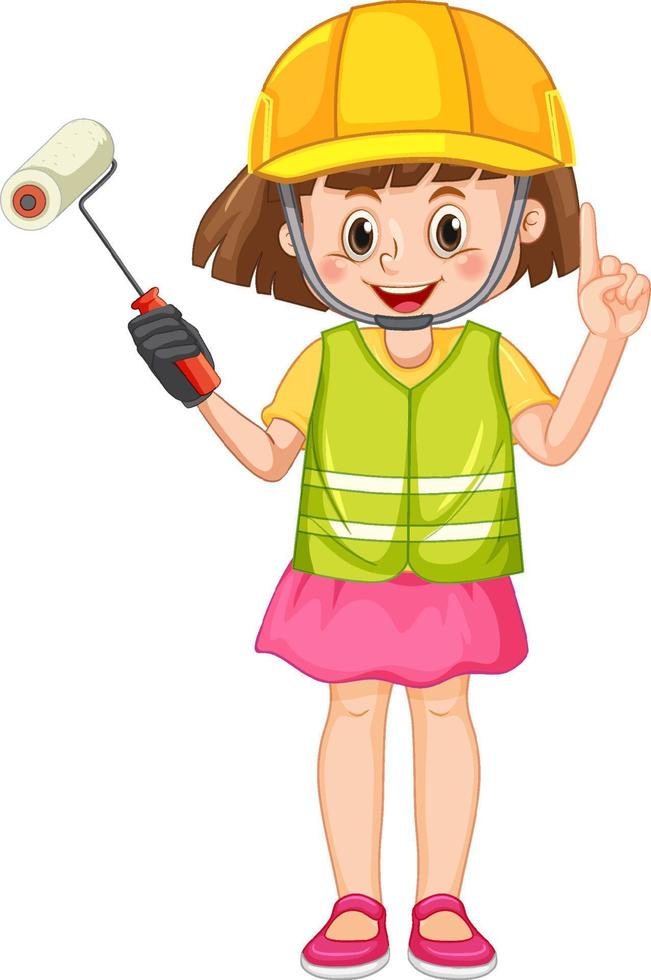 una chica vestida de trabajador de la construcción vector