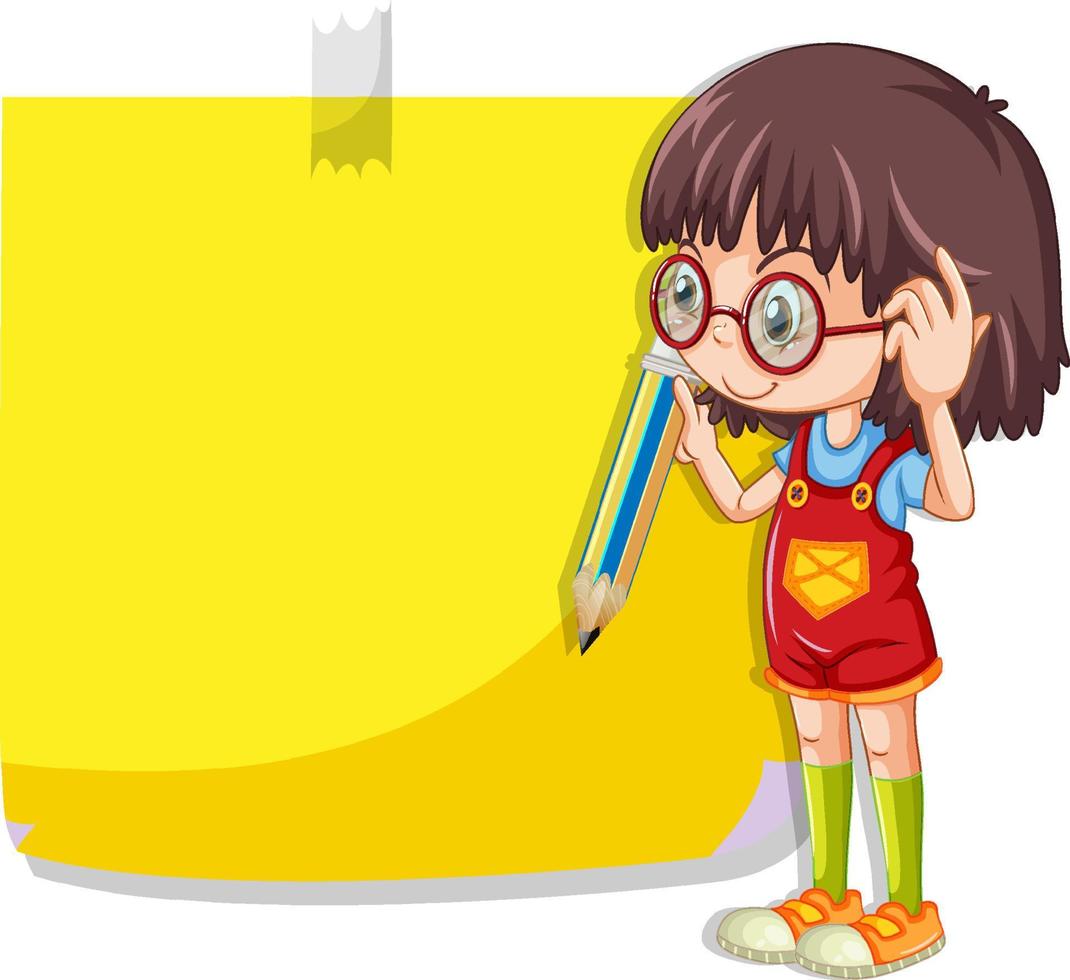 lindo personaje de dibujos animados de niña con bloc de notas de color vector