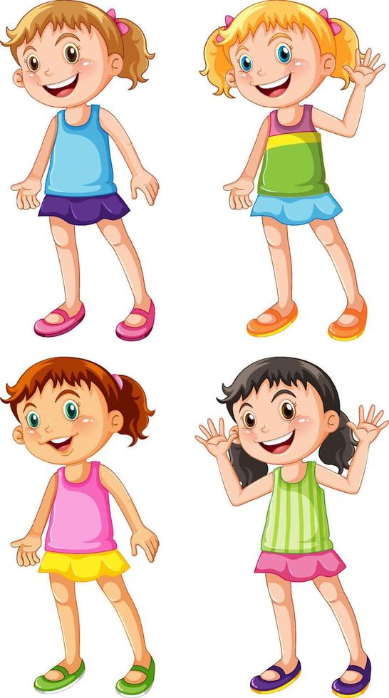conjunto de dibujos animados de niñas de jardín de infantes vector