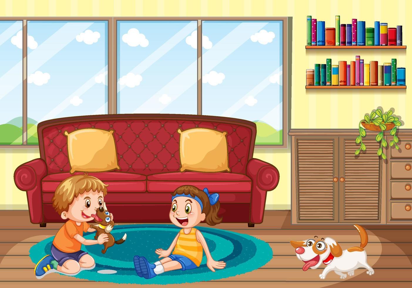 Boy and girl playing in the room vector