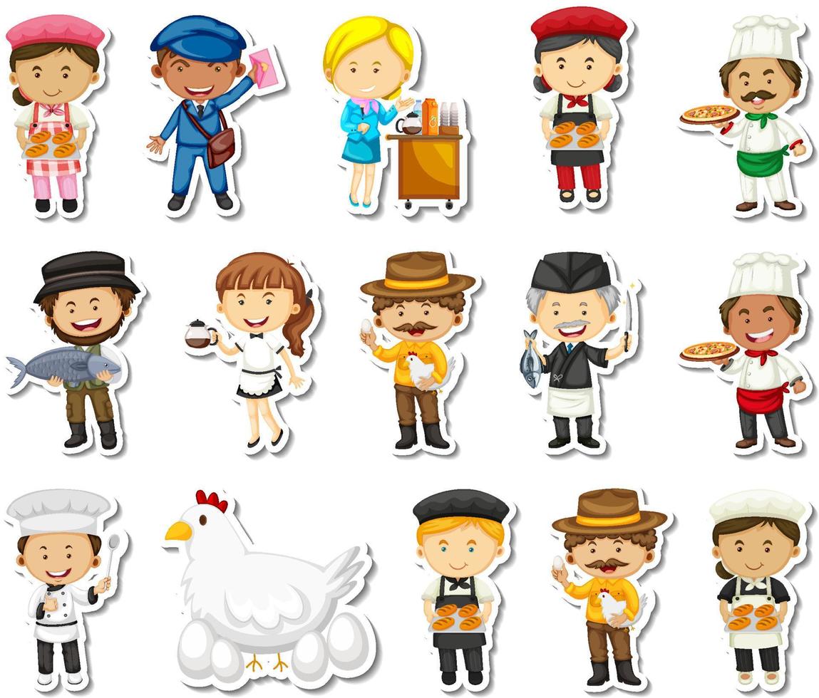 Sticker set of different professions cartoon characters vector