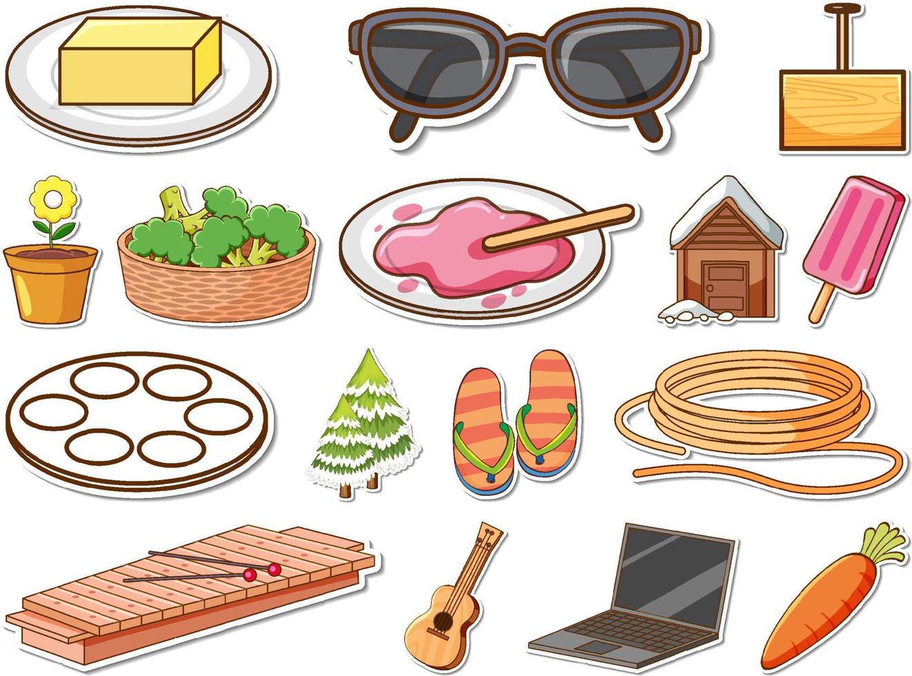 Sticker set of mixed daily objects vector