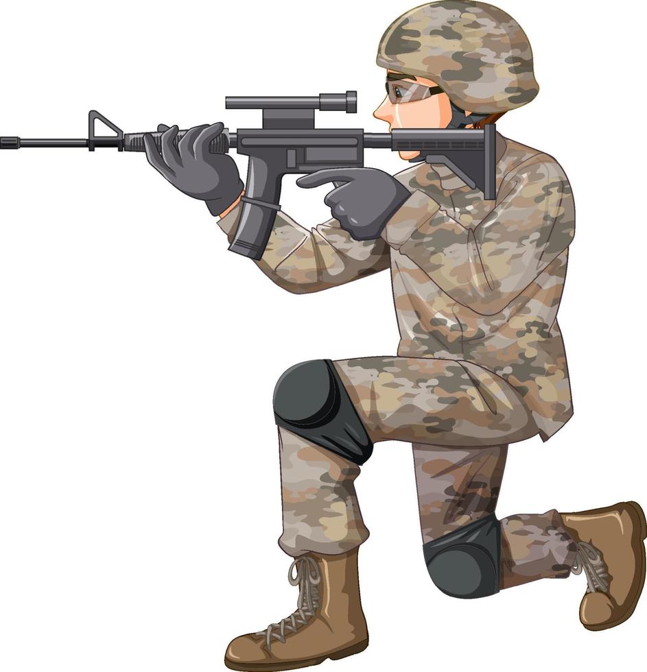 soldado en personaje de dibujos animados uniforme vector