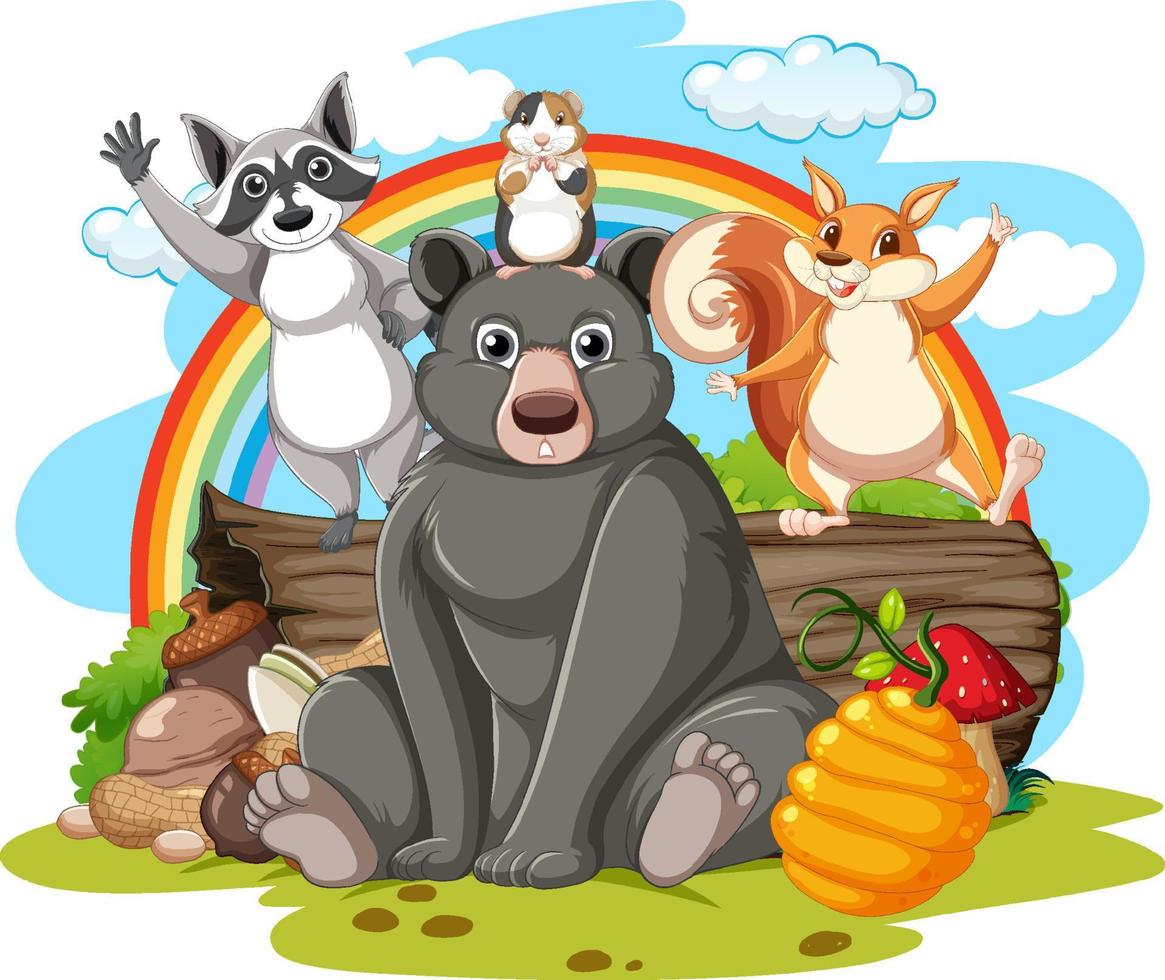 Many animals sitting by the log vector