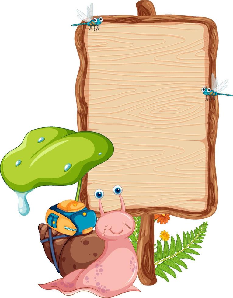 Blank wooden signboard with snail cartoon vector