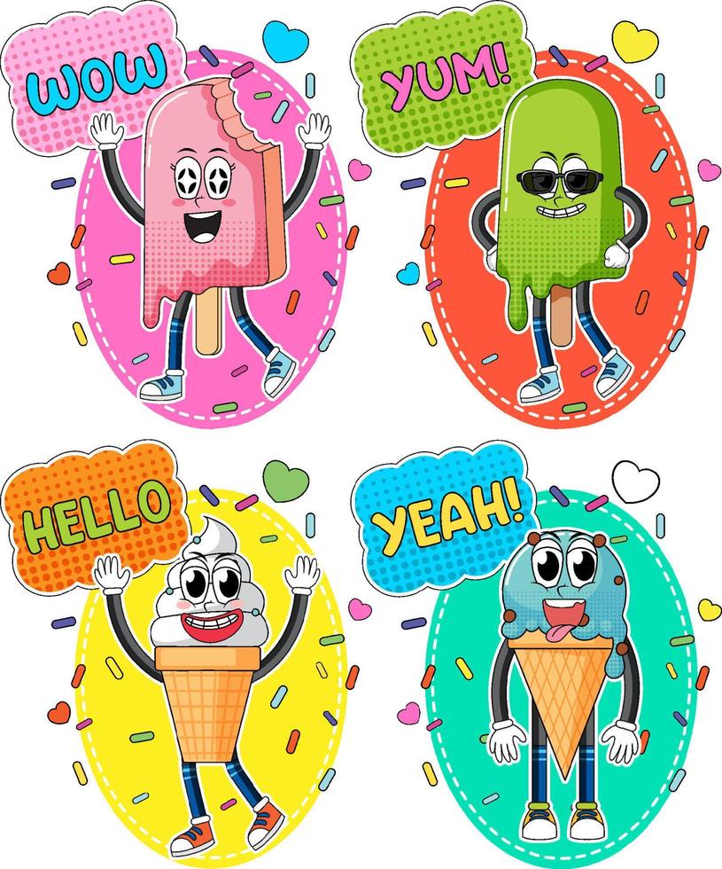 Set of ice cream comic with word expression vector