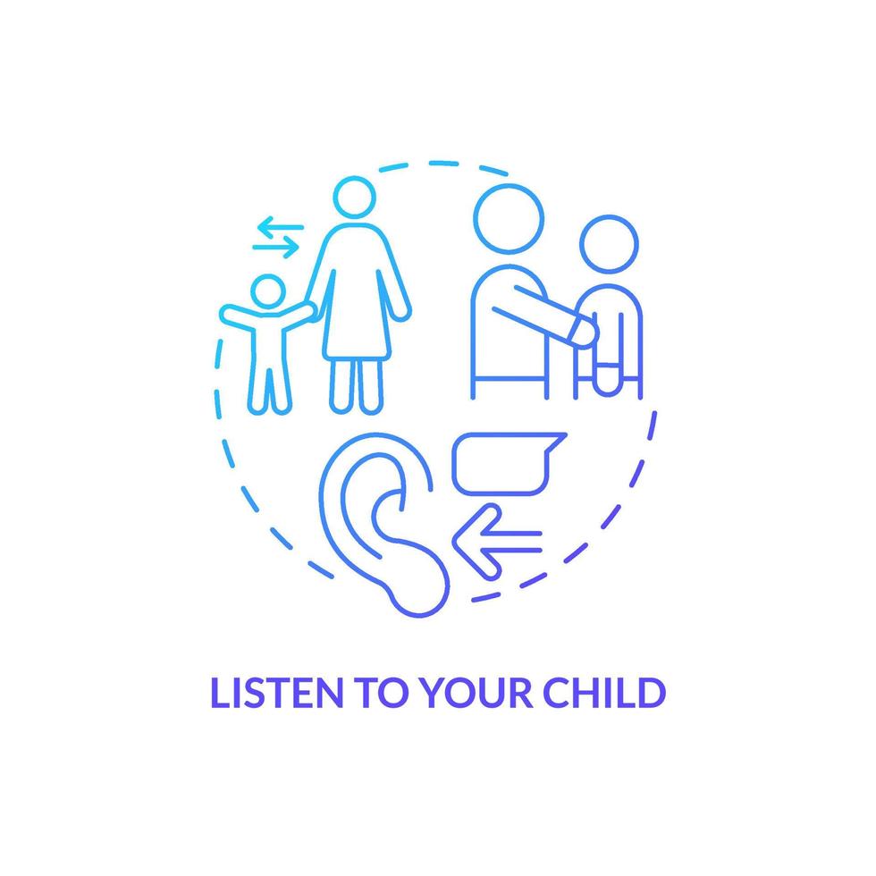 Listen to your child blue gradient concept icon. Tips for parents. Mental health. Conduct disorder abstract idea thin line illustration. Isolated outline drawing. vector