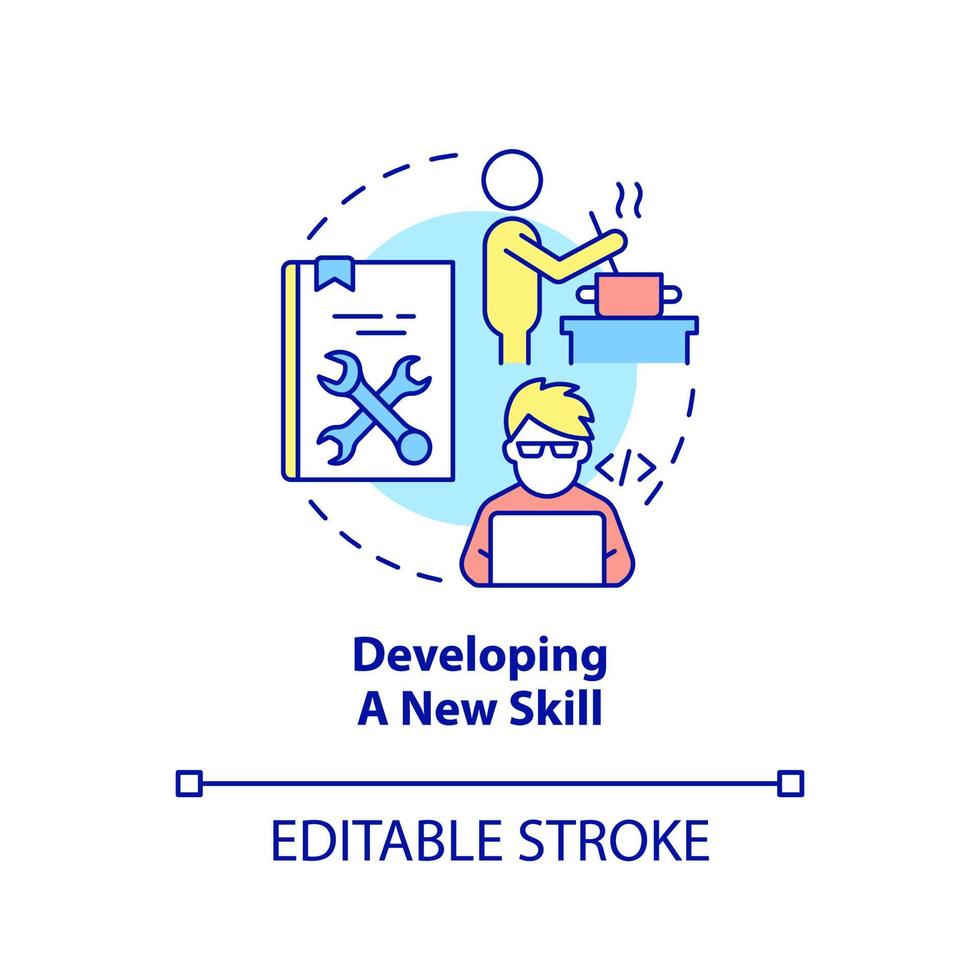 Developing new skill concept icon. Hobby and career. Lifelong learning examples abstract idea thin line illustration. Isolated outline drawing. Editable stroke. vector