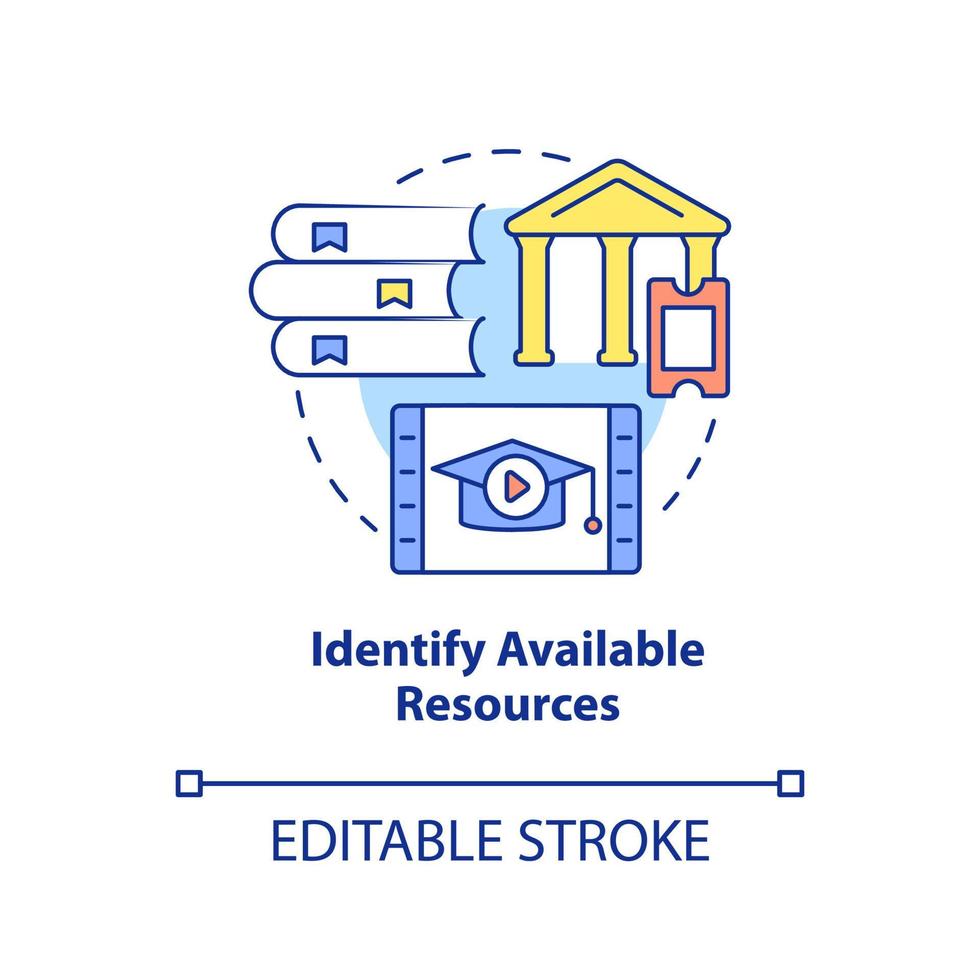 Identify available resources concept icon. Adopting lifelong learning abstract idea thin line illustration. Isolated outline drawing. Editable stroke. vector