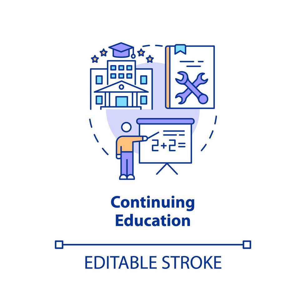 Continuing education concept icon. University extension. Lifelong learning contexts abstract idea thin line illustration. Isolated outline drawing. Editable stroke. vector