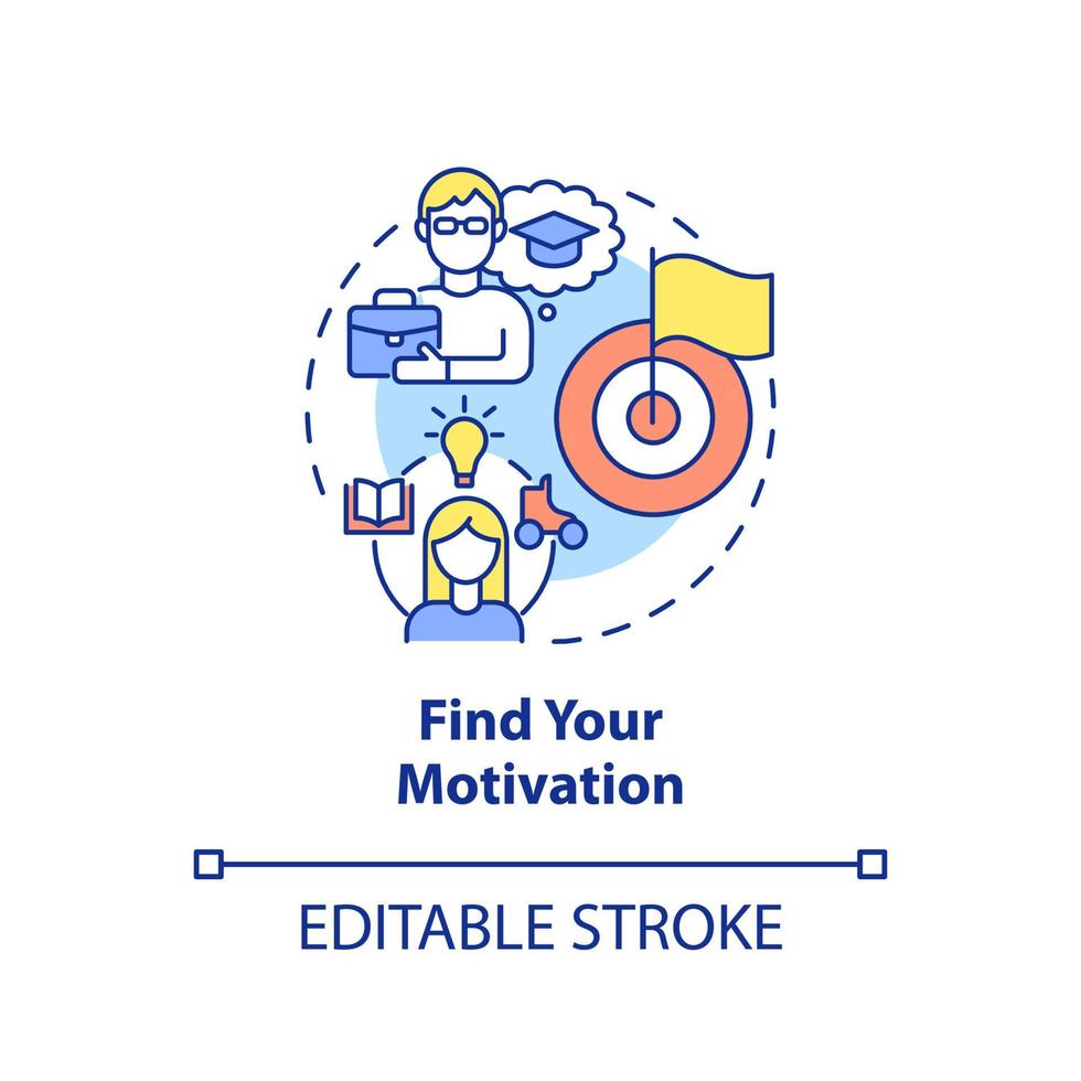 Find your motivation concept icon. Personal interests. Adopting lifelong learning abstract idea thin line illustration. Isolated outline drawing. Editable stroke. vector