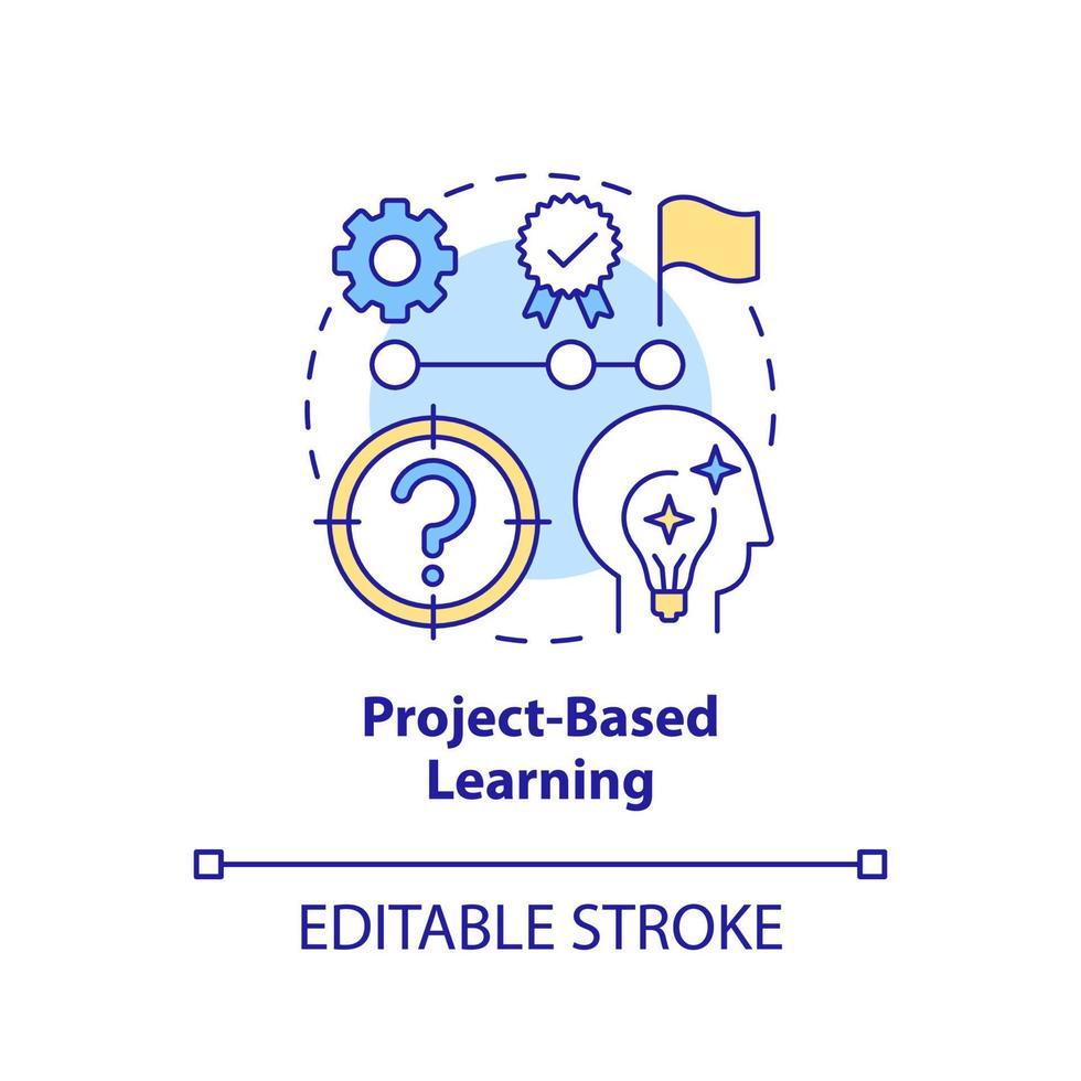 icono del concepto de aprendizaje basado en proyectos. teorías y formas de educación de adultos idea abstracta ilustración de línea delgada. dibujo de contorno aislado. trazo editable. vector