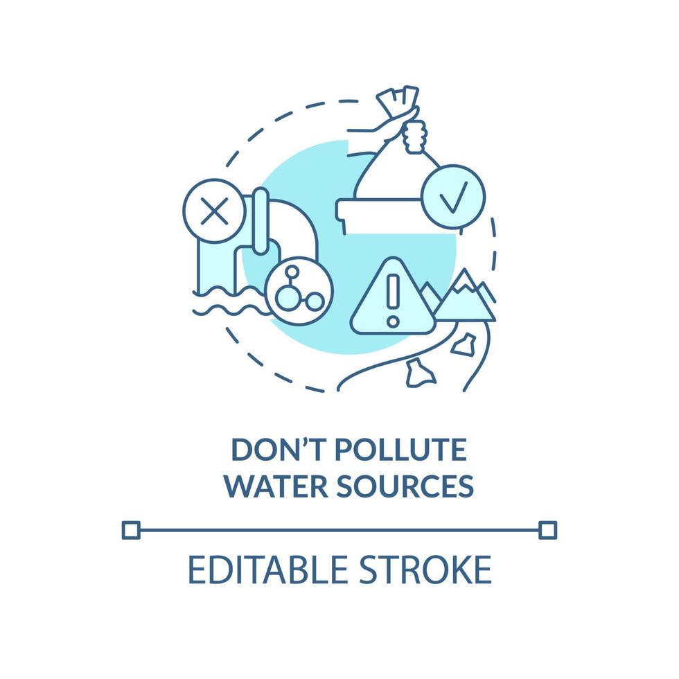 Dont pollute water sources turquoise concept icon. Litter prevention abstract idea thin line illustration. Hazardous waste. Isolated outline drawing. Editable stroke. vector