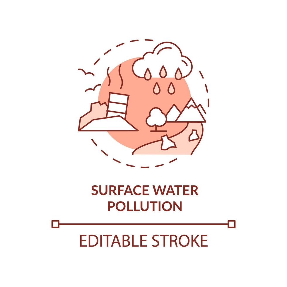 Surface water pollution terracotta concept icon. Damaged ecosystem abstract idea thin line illustration. Isolated outline drawing. Editable stroke. vector