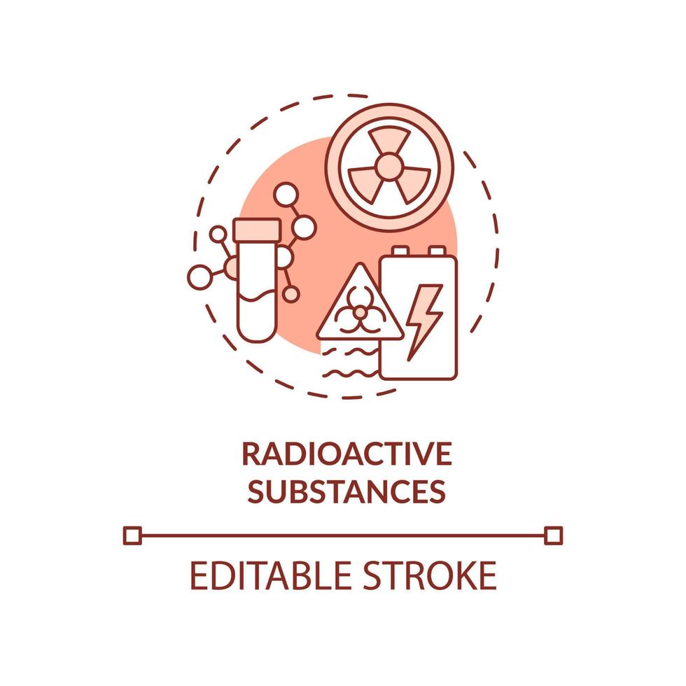 Sustancias radiactivas icono de concepto de terracota. contaminación radiológica idea abstracta ilustración de línea delgada. dibujo de contorno aislado. trazo editable. vector