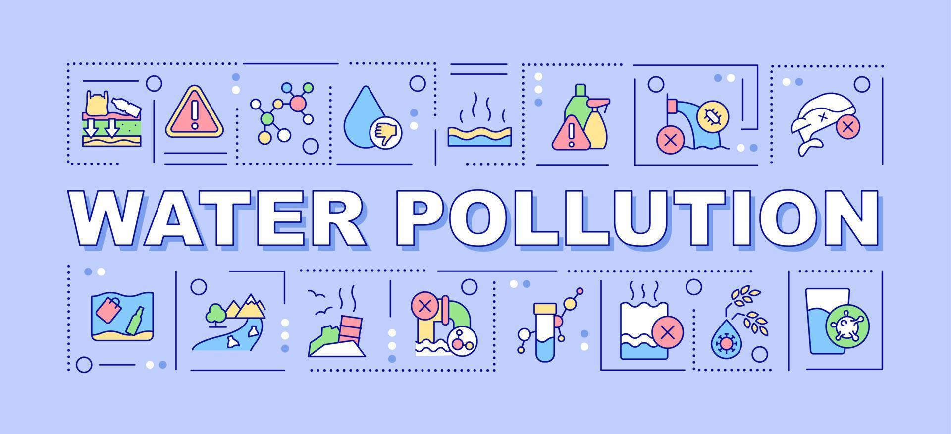 Water pollution word concepts purple banner. Groundwater contamination. Infographics with icons on color background. Isolated typography. Vector illustration with text.