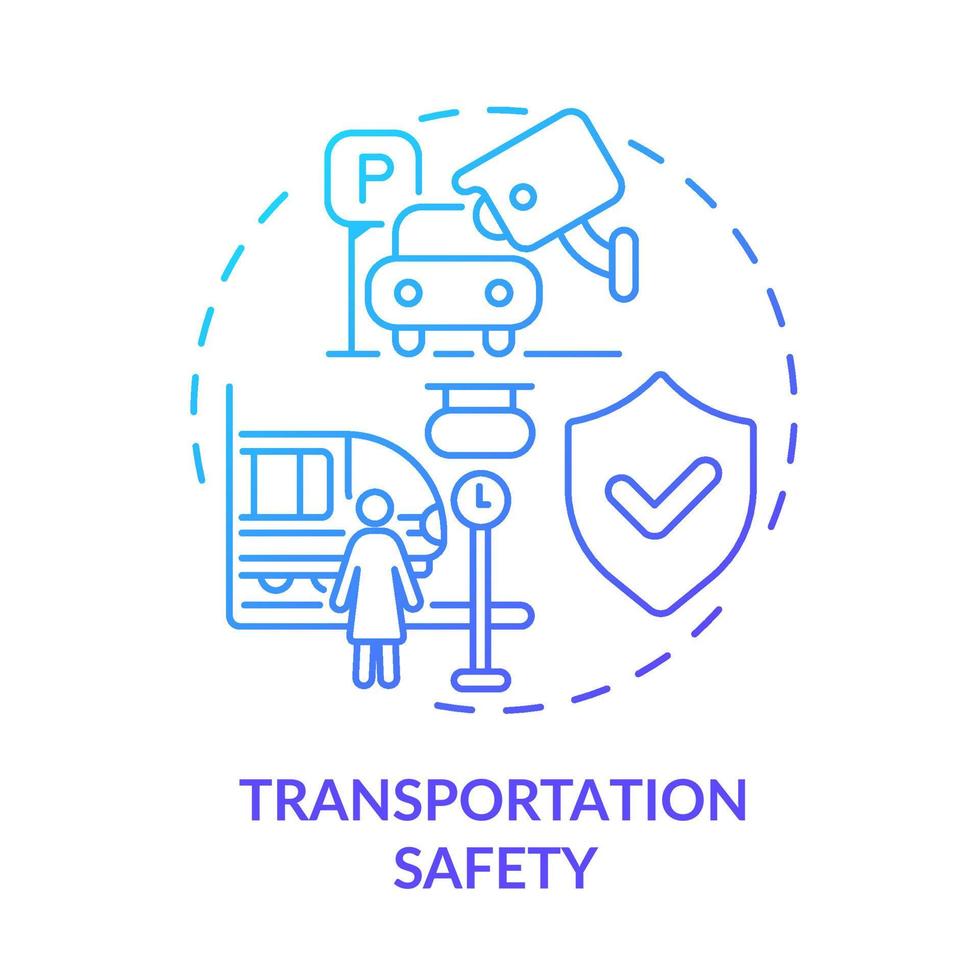 icono de concepto de gradiente azul de seguridad de transporte. seguridad del pasajero femenino. diseño de ciudad cómodo para mujeres idea abstracta ilustración de línea delgada. dibujo de contorno aislado. vector