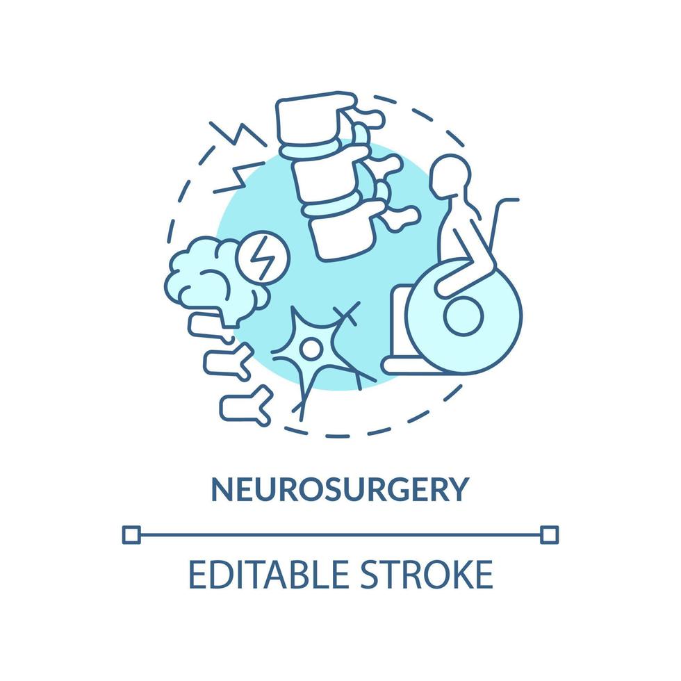 Neurosurgery turquoise concept icon. Professional treatment. Medical center service abstract idea thin line illustration. Isolated outline drawing. Editable stroke. vector
