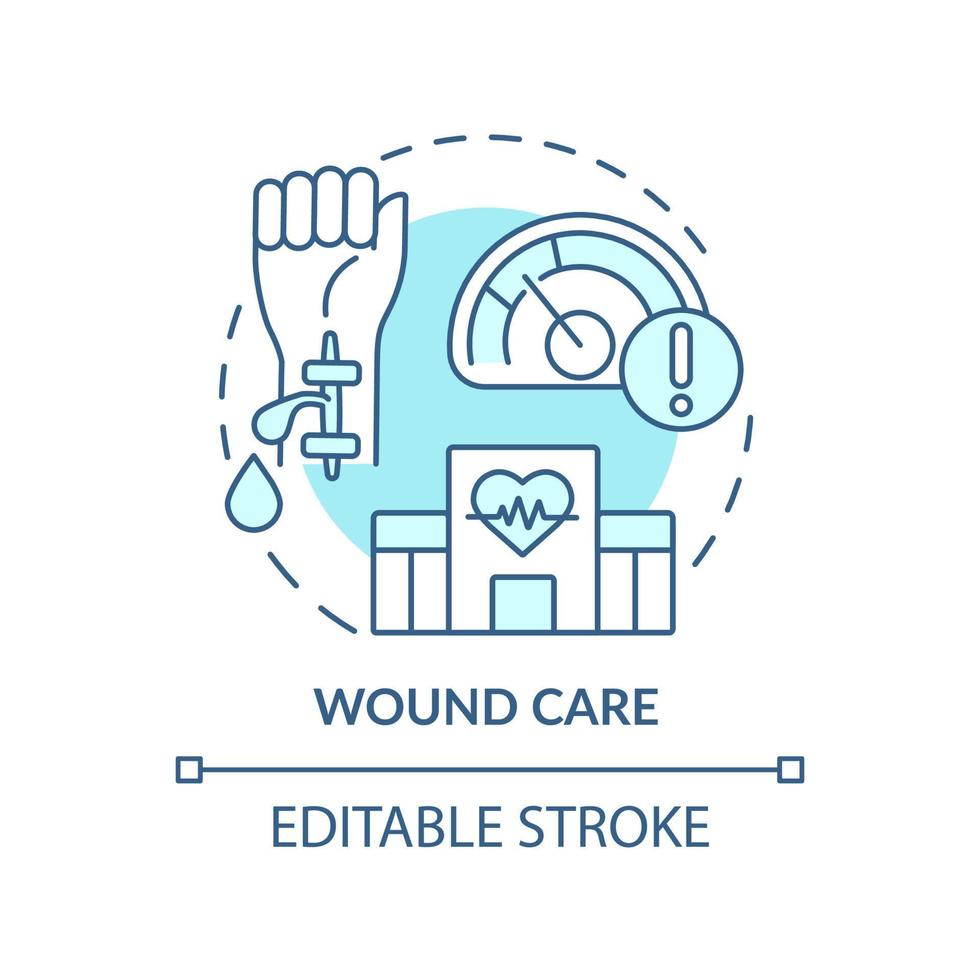 Wound care turquoise concept icon. Injury treatment. Medical center service abstract idea thin line illustration. Isolated outline drawing. Editable stroke. vector