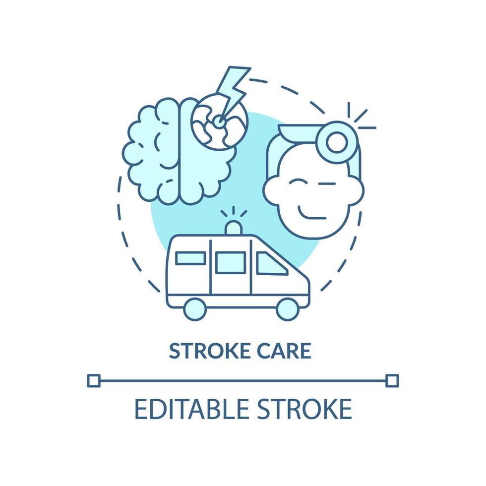 Stroke care turquoise concept icon. Treatment and rehab. Medical center service abstract idea thin line illustration. Isolated outline drawing. Editable stroke. vector