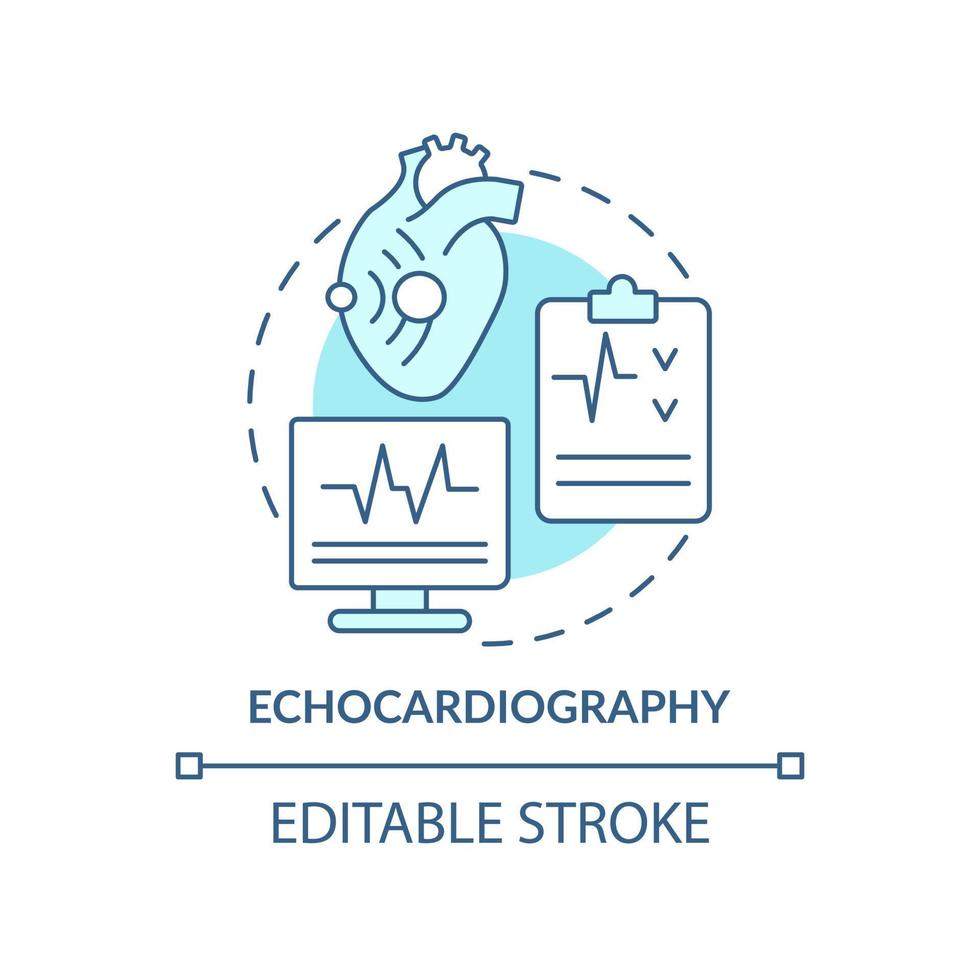 Echocardiography turquoise concept icon. Heart ultrasound research. Diagnostic image abstract idea thin line illustration. Isolated outline drawing. Editable stroke. vector