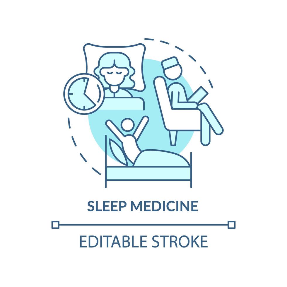 Sleep medicine turquoise concept icon. Insomnia treatment. Service of medical center abstract idea thin line illustration. Isolated outline drawing. Editable stroke. vector