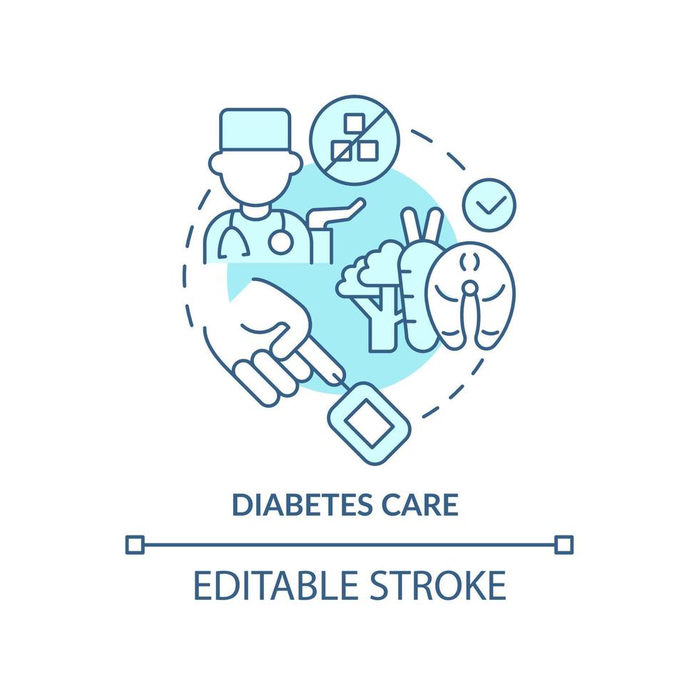 icono de concepto turquesa para el cuidado de la diabetes. tratamiento de enfermedades crónicas. centro médico idea abstracta ilustración de línea delgada. dibujo de contorno aislado. trazo editable. vector