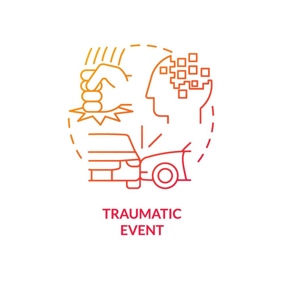 Traumatic event red gradient concept icon. Prolonged abuse and violence. Mental health. Risk factors abstract idea thin line illustration. Isolated outline drawing. vector