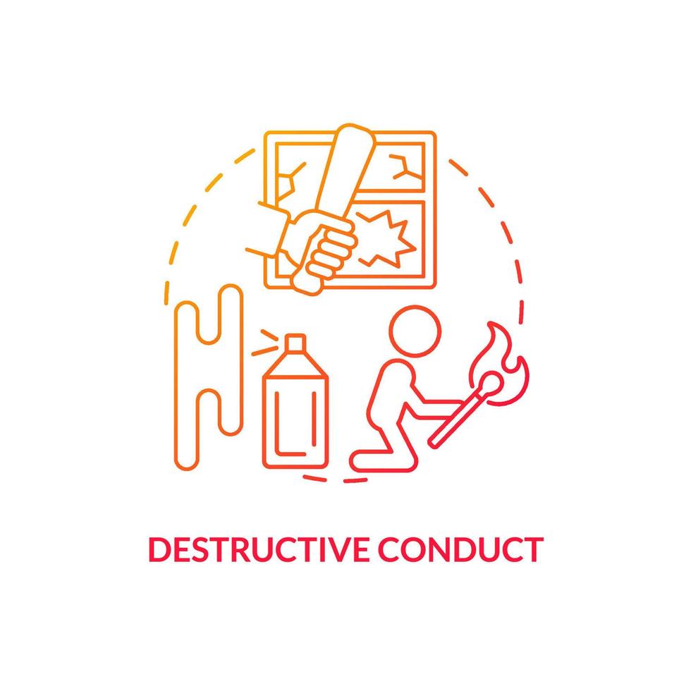 Destructive conduct red gradient concept icon. Groups of behaviors. Mental issue. Conduct disorder abstract idea thin line illustration. Isolated outline drawing. vector