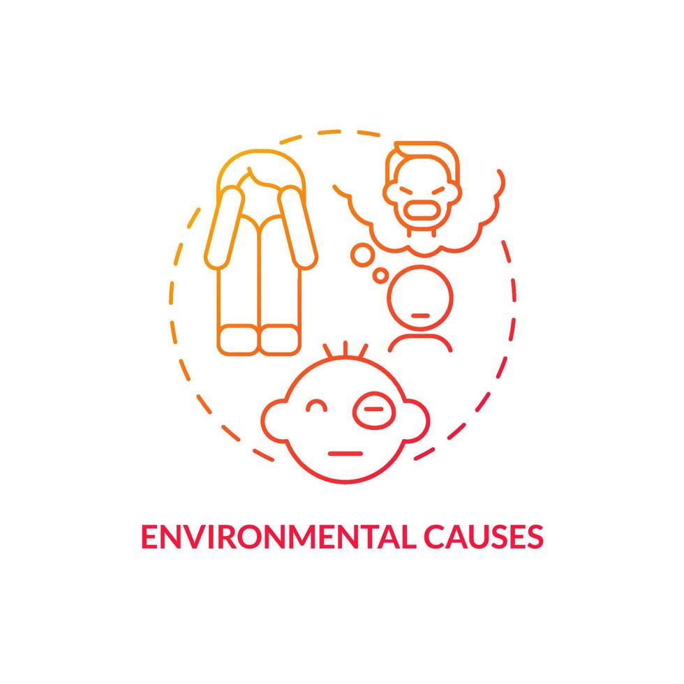 Environmental causes red gradient concept icon. Strass and trauma. Conduct disorder causes abstract idea thin line illustration. Isolated outline drawing. vector