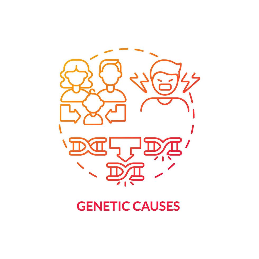 Genetic causes red gradient concept icon. Inherited illness. Mental issue. Conduct disorder causes abstract idea thin line illustration. Isolated outline drawing. vector