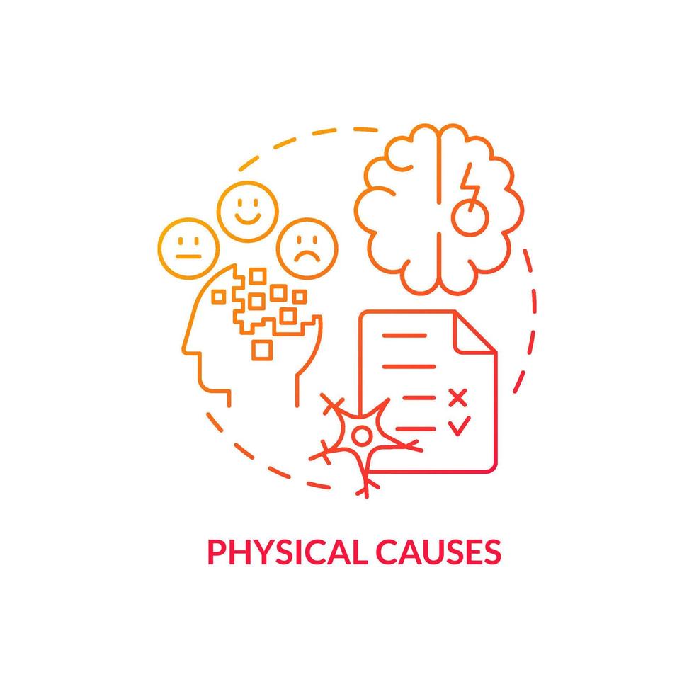 Physical causes red gradient concept icon. Brain injury and defect. Conduct disorder causes abstract idea thin line illustration. Isolated outline drawing. vector