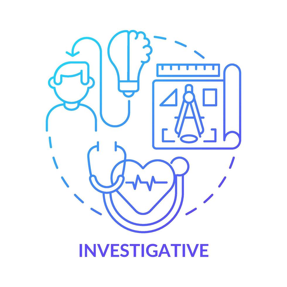 Icono de concepto de gradiente azul de ocupación investigativa. resolución de problemas idea abstracta ilustración de línea delgada. Investigador medico. pensamiento crítico. dibujo de contorno aislado. vector