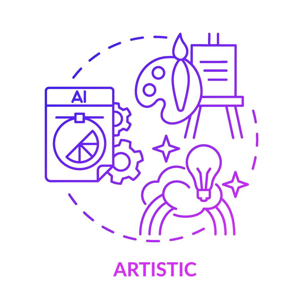 Artistic occupation purple gradient concept icon. Work environment abstract idea thin line illustration. Artistic abilities. Creating crafts, music. Isolated outline drawing. vector