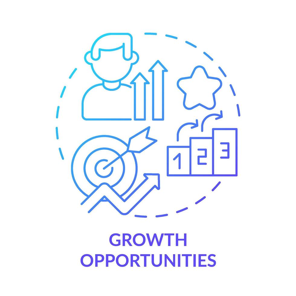 Growth opportunities blue gradient concept icon. Skill advancement abstract idea thin line illustration. Climbing career ladder. Work environment. Isolated outline drawing. vector
