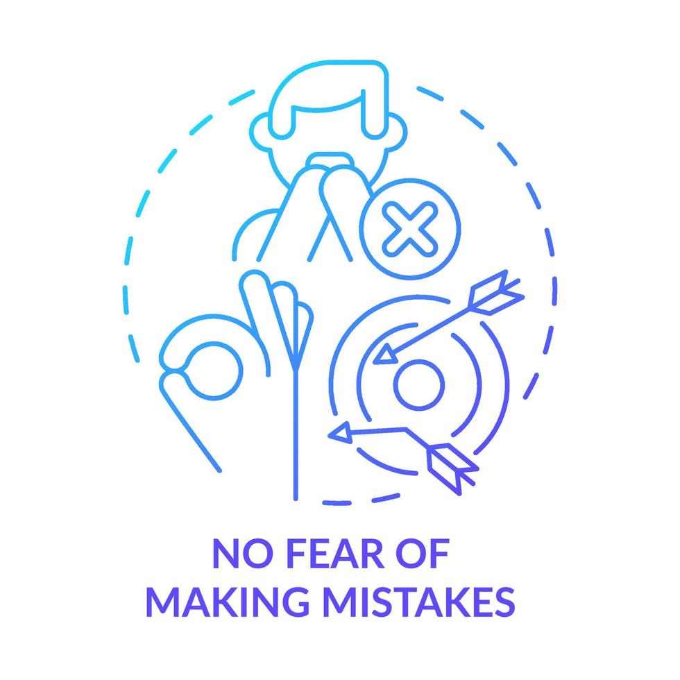 No fear of making mistakes blue gradient concept icon. Employee happiness importance abstract idea thin line illustration. Mental health condition. Isolated outline drawing. vector