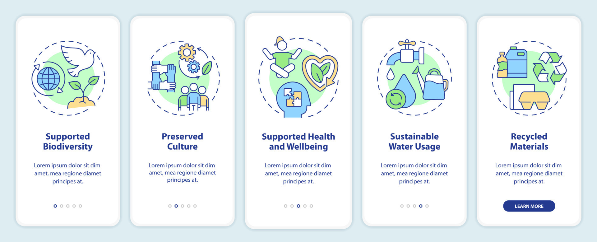 Pillars of circular economy onboarding mobile app screen