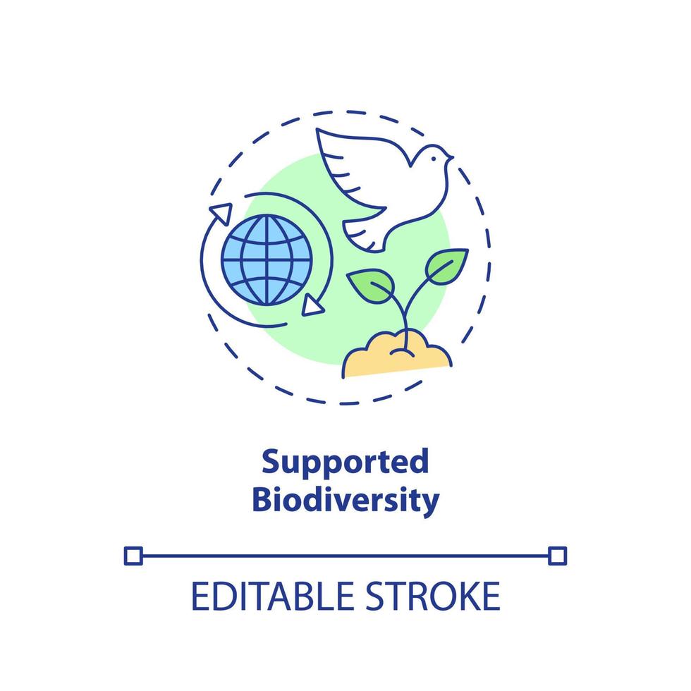 Supported biodiversity concept icon. Circular economy pillar abstract idea thin line illustration. Habitats protection. Isolated outline drawing. Editable stroke. vector