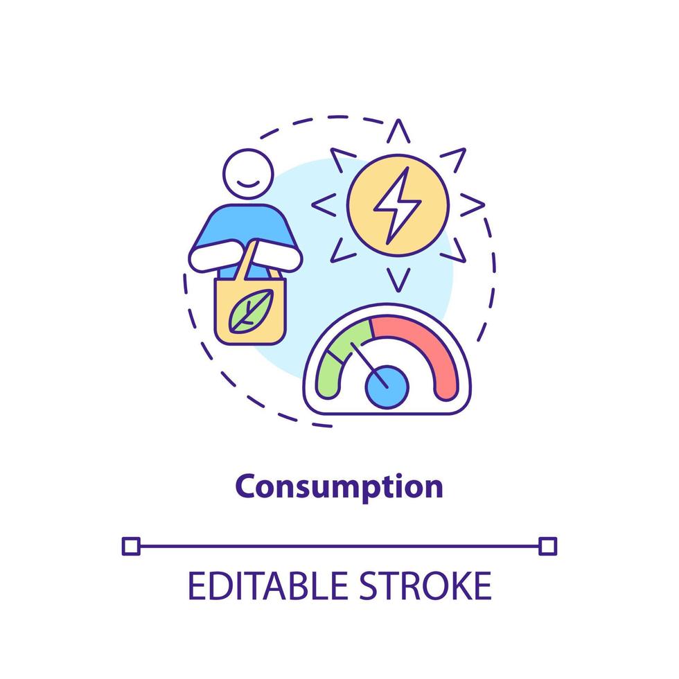 icono del concepto de consumo. implementación de economía circular idea abstracta ilustración de línea delgada. promover la eficiencia energética. dibujo de contorno aislado. trazo editable. vector