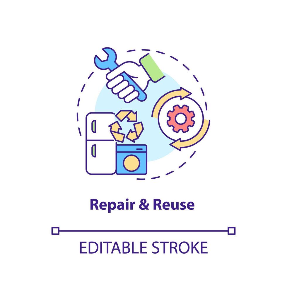 Repair and reuse concept icon. Circular economy process abstract idea thin line illustration. Eliminating waste. Isolated outline drawing. Editable stroke. vector