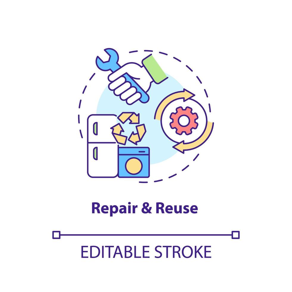 icono de concepto de reparación y reutilización. proceso de economía circular idea abstracta ilustración de línea delgada. eliminando desperdicios. dibujo de contorno aislado. trazo editable. vector