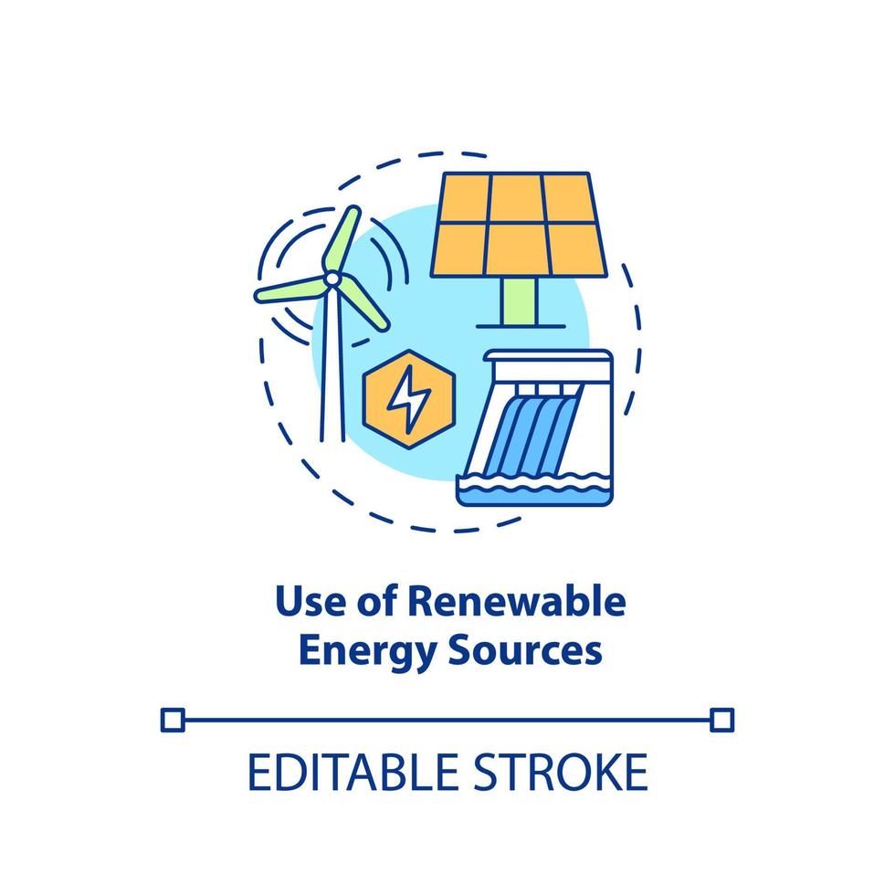 Use of renewable energy sources concept icon. Circular economy pros abstract idea thin line illustration. Zero emissions. Isolated outline drawing. Editable stroke. vector